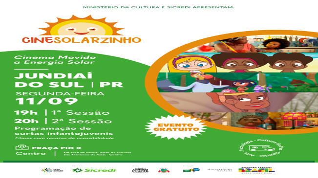 Ministério da Cultura e Sicredi apresentam: CineSolarzinho movido a Energia Solar em Jundiaí do Sul- 11/09/2023
